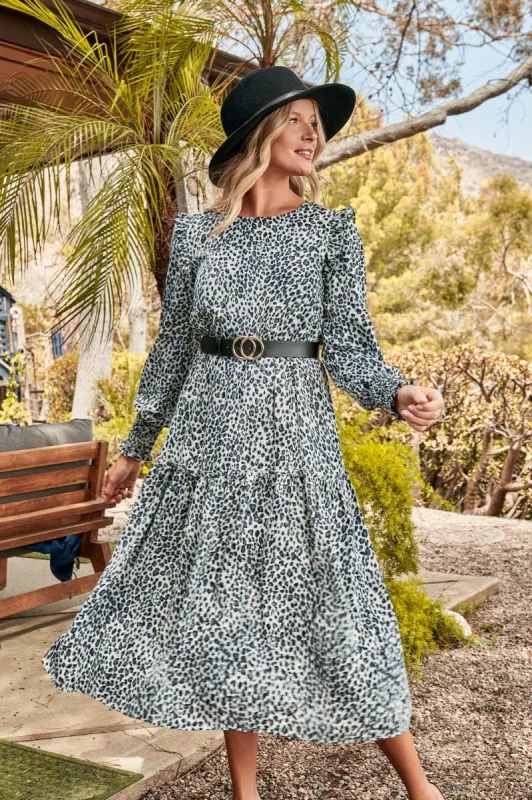 Tawny Leopard Ruffle Detail Midi Dress sold by Sugarlips