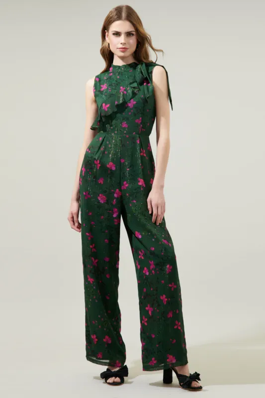 Juniper Floral Daring Demi Neck Tie Jumpsuit sold by Sugarlips
