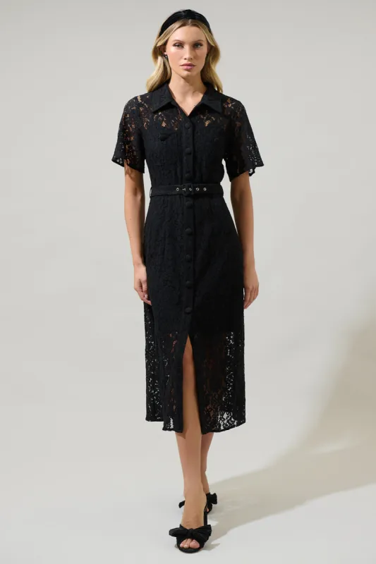 Carlini Lace Button Up Midi Dress sold by Sugarlips