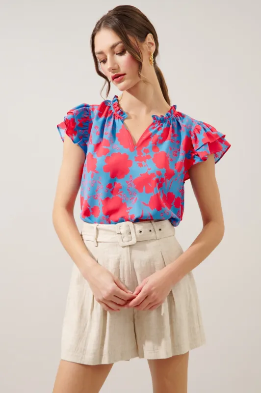 Juliana Floral Bellissima Ruffle Sleeve Top sold by Sugarlips