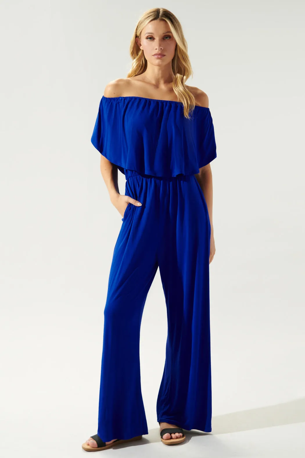 Sharpay Jersey Knit Off the Shoulder Jumpsuit sold by Sugarlips