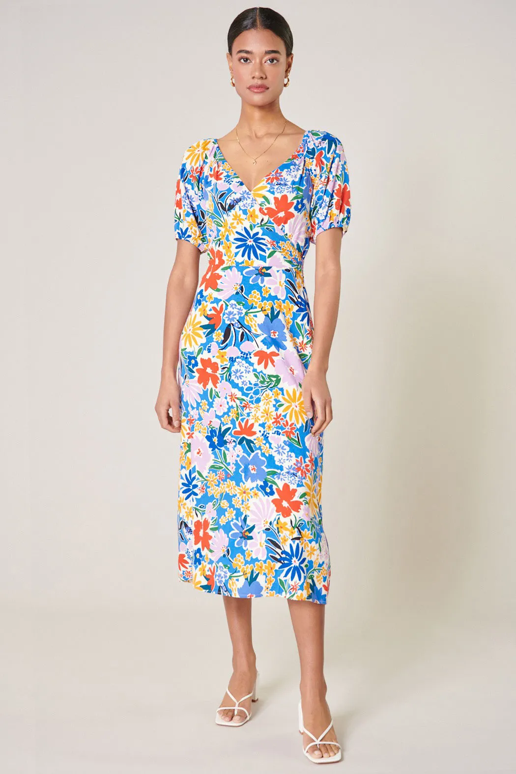 Ojai Floral Agave Puff Sleeve Midi Dress sold by Sugarlips product image thumbnail 4