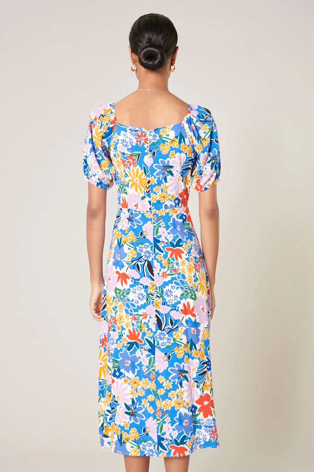 Ojai Floral Agave Puff Sleeve Midi Dress sold by Sugarlips product image thumbnail 2