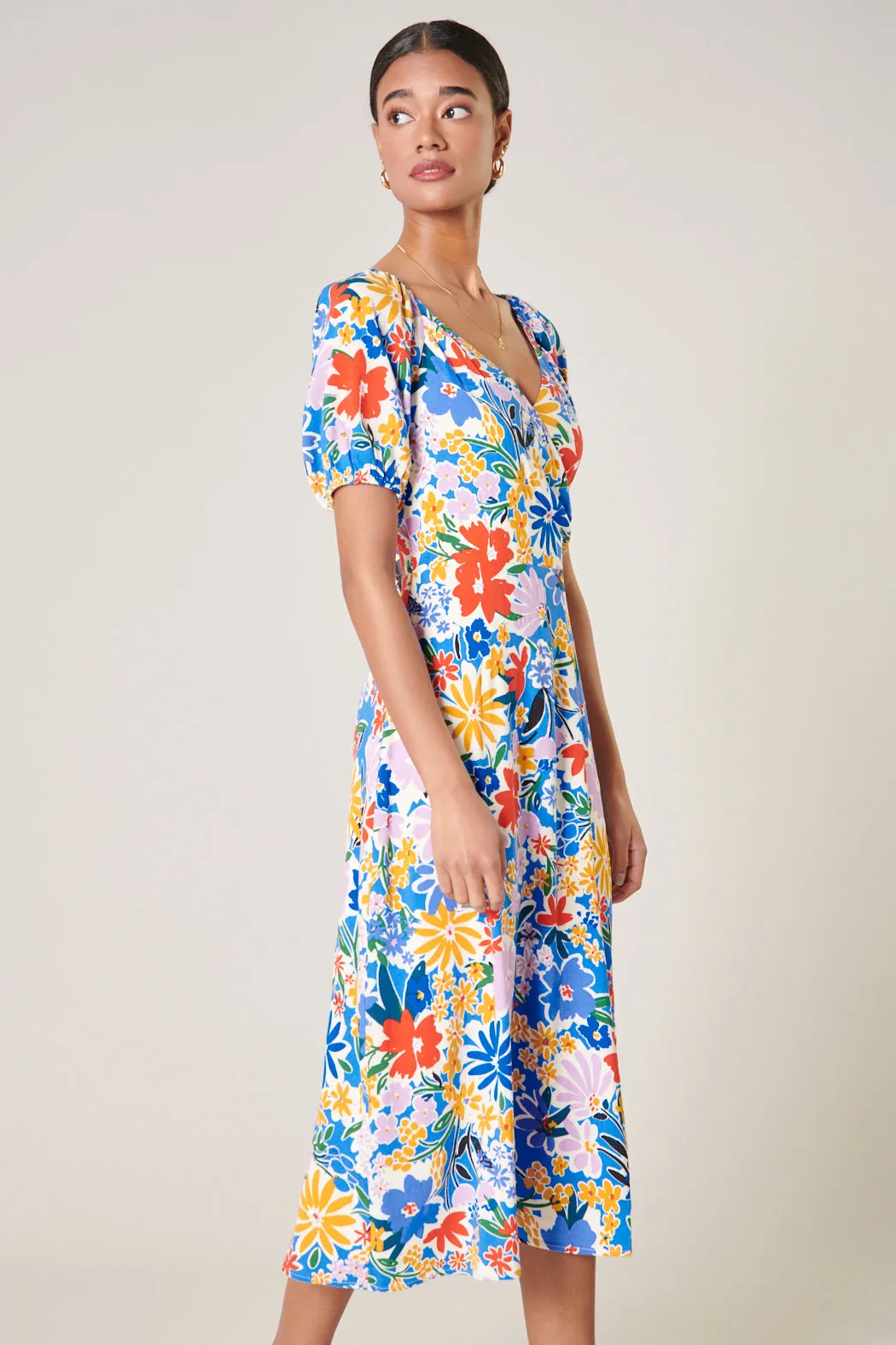 Ojai Floral Agave Puff Sleeve Midi Dress sold by Sugarlips product image thumbnail 3