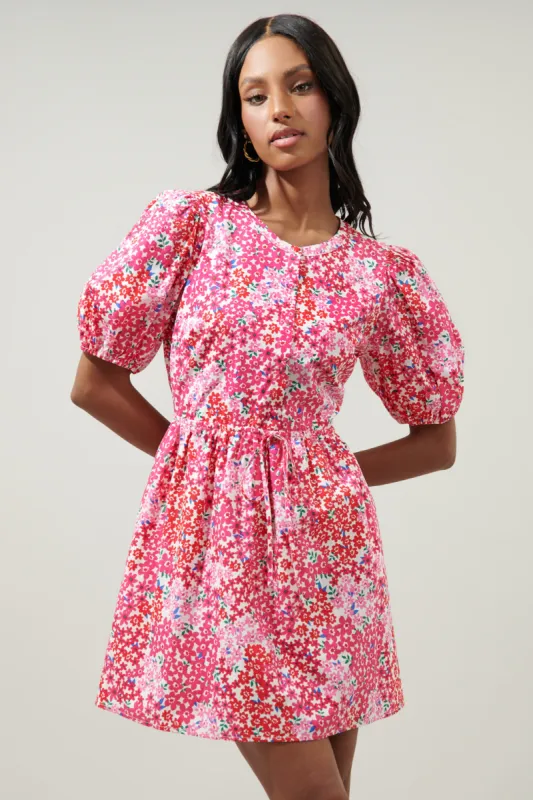 Caicos Floral Alba Puff Sleeve Mini Dress sold by Sugarlips