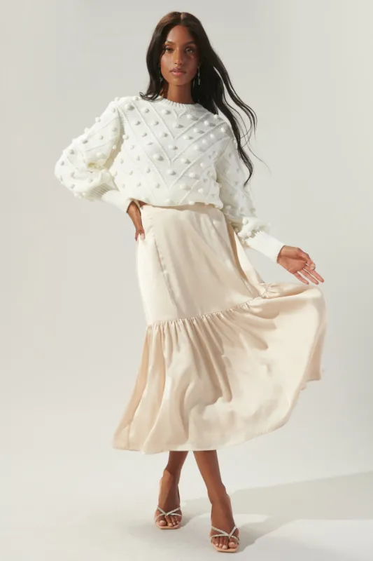 One and Only Tiered Satin Midi Skirt sold by Sugarlips