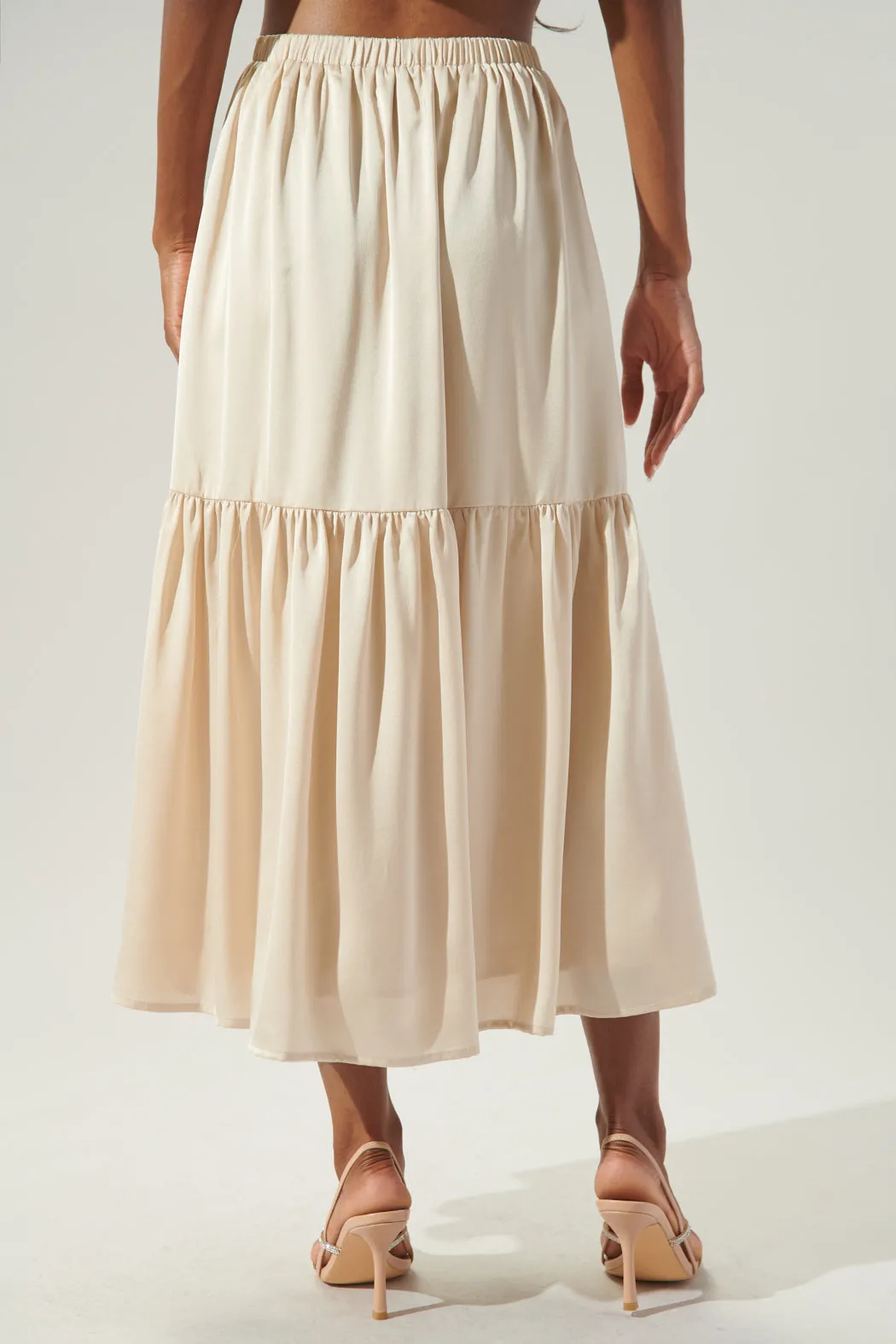One and Only Tiered Satin Midi Skirt sold by Sugarlips product image thumbnail 4