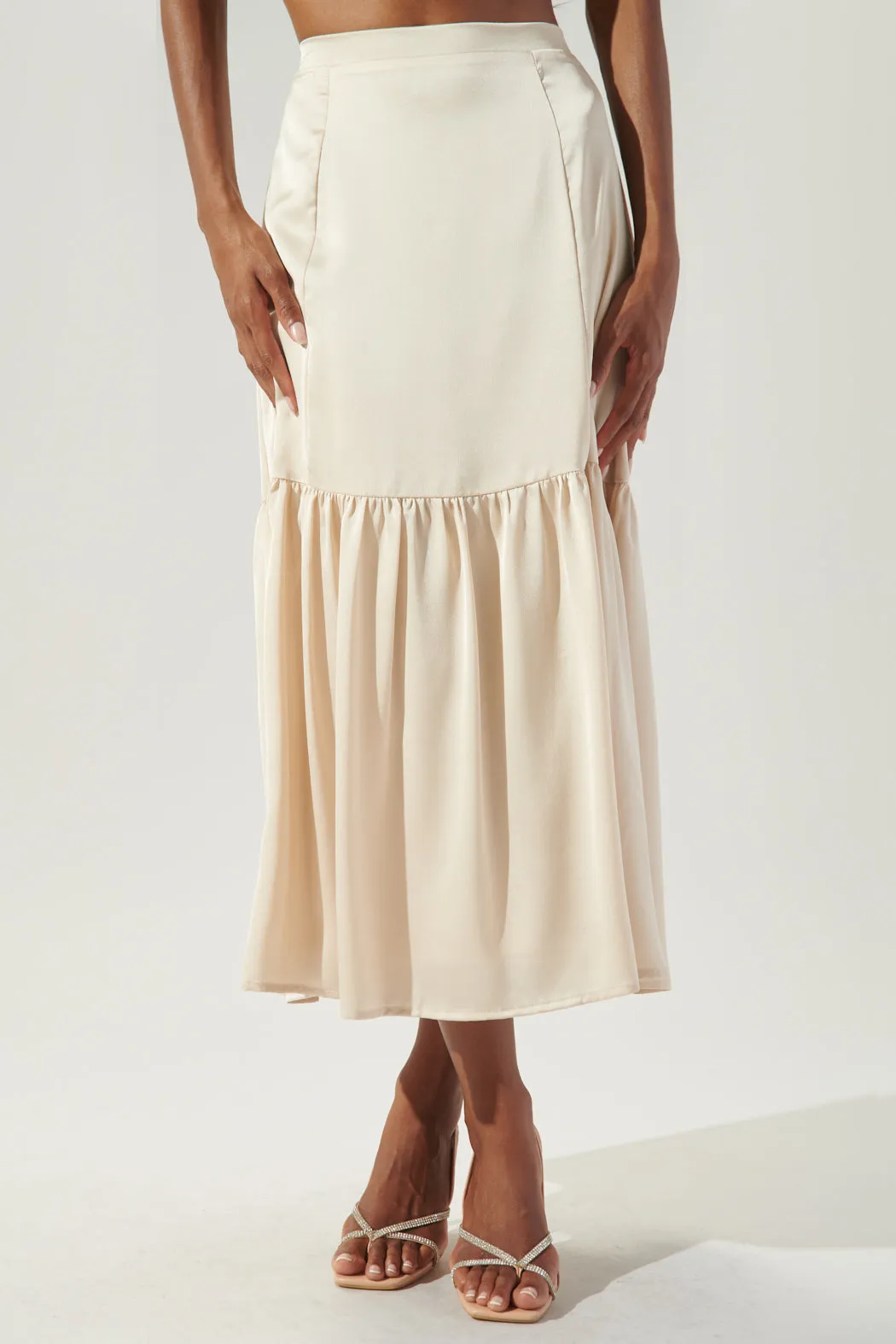 One and Only Tiered Satin Midi Skirt sold by Sugarlips product image thumbnail 2
