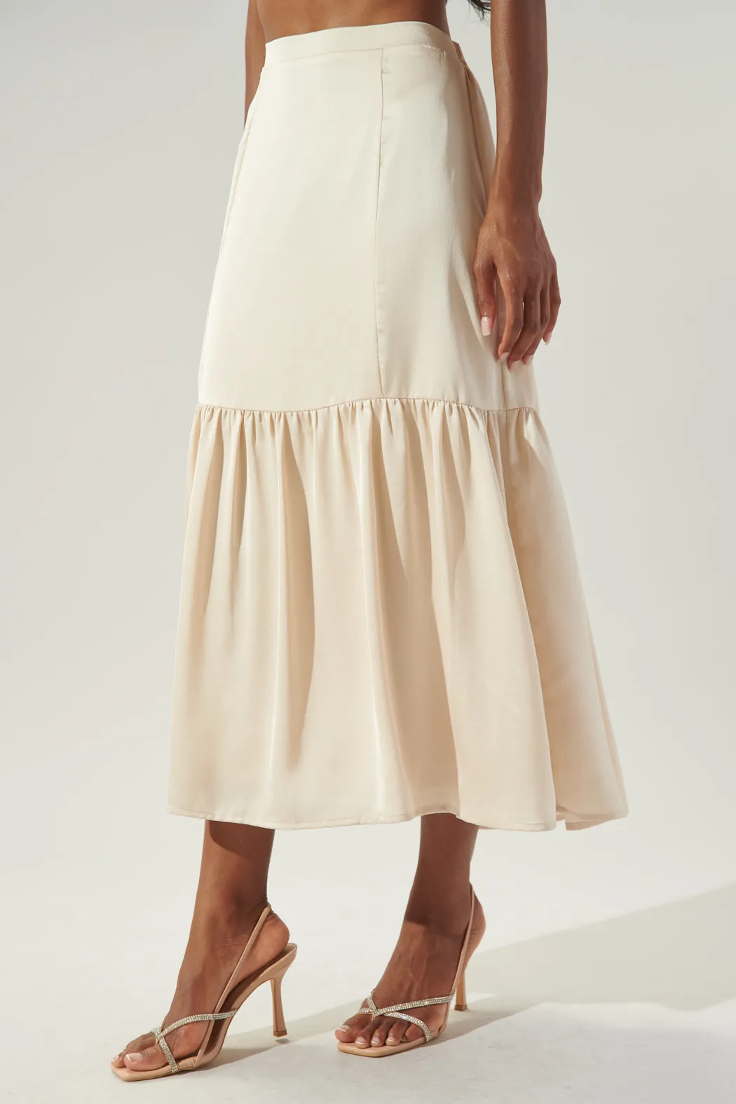 One and Only Tiered Satin Midi Skirt sold by Sugarlips product image thumbnail 3