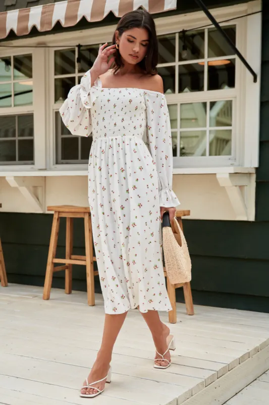 Nettia Floral Denni Smocked Midi Dress sold by Sugarlips