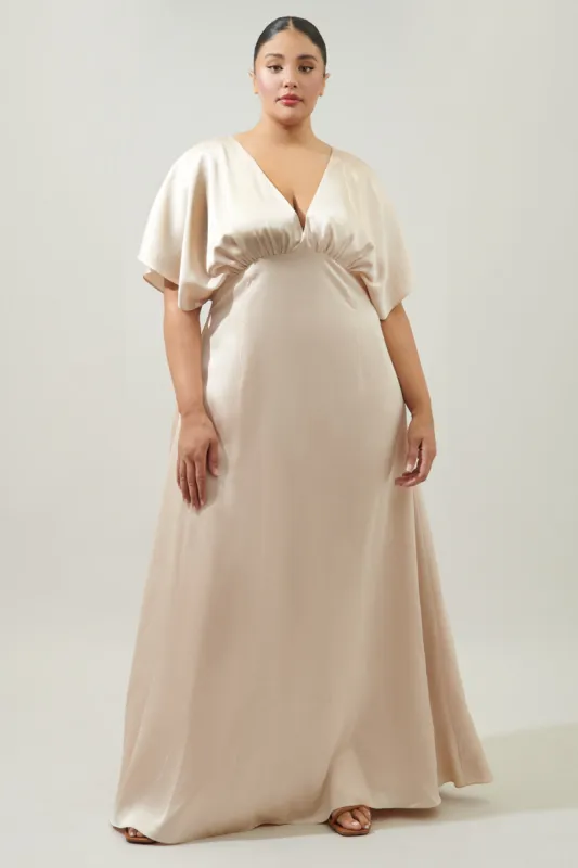 Darling Flutter Sleeve Cut Out Satin Maxi Dress Curve made by Sugarlips