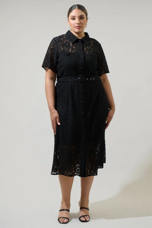Carlini Lace Button Up Midi Dress Curve sold by Sugarlips