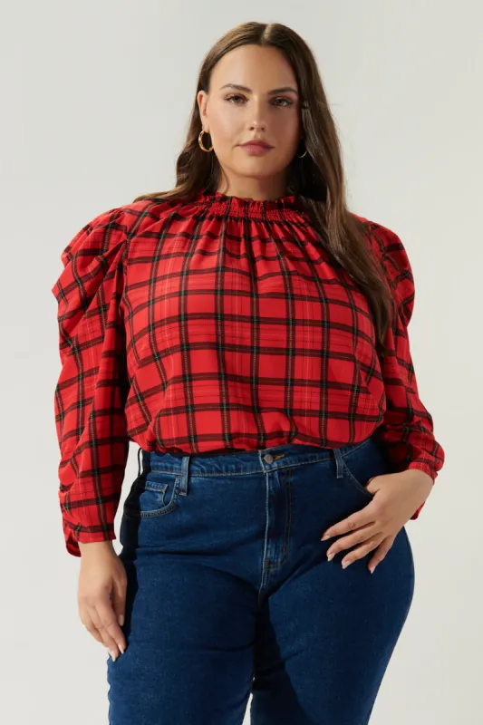 Woodland Red Plaid Drape Sleeve Top Curve sold by Sugarlips