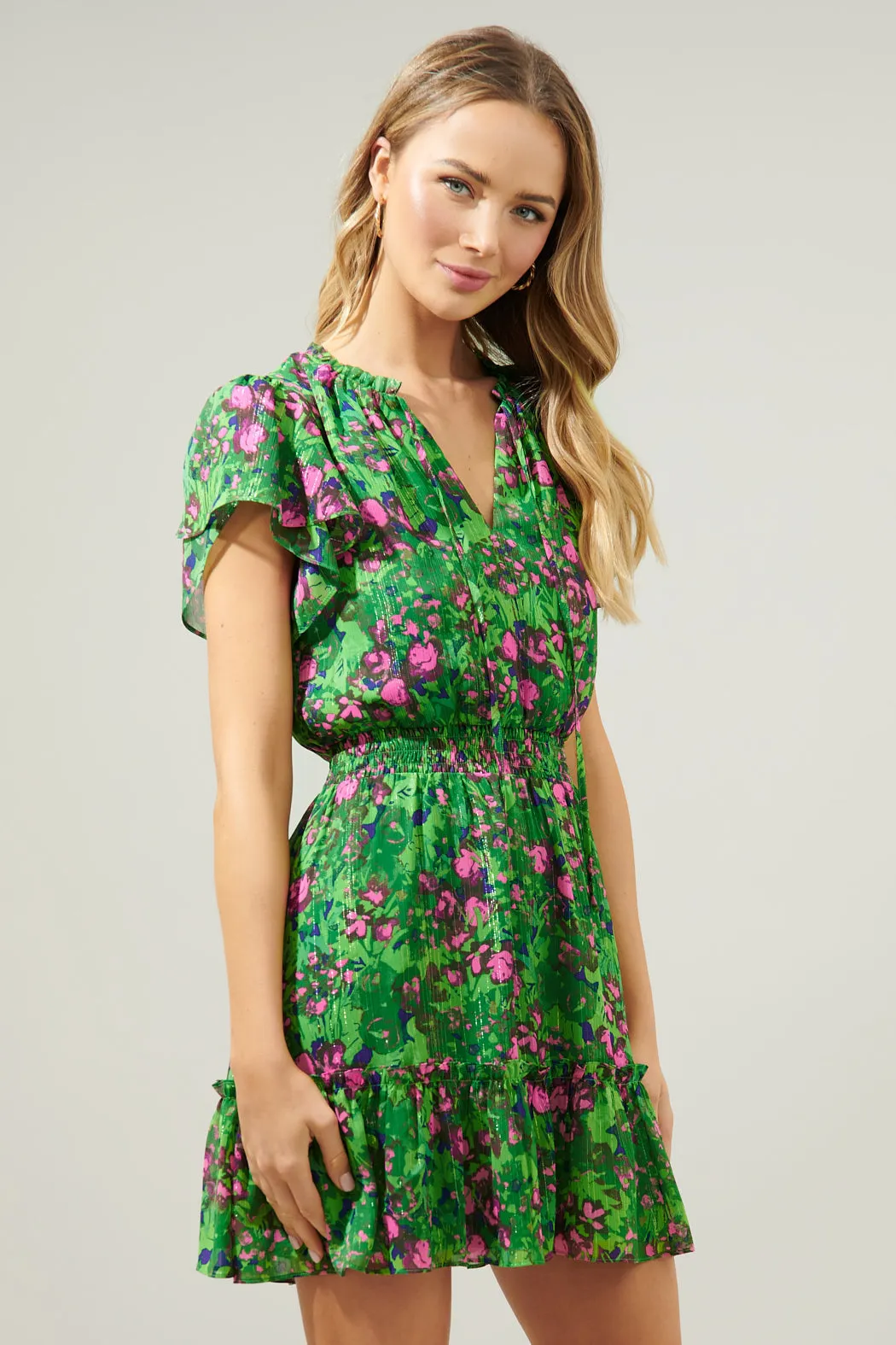 Sugarplum Floral Bumble Ruffle Mini Dress sold by Sugarlips product image thumbnail 3