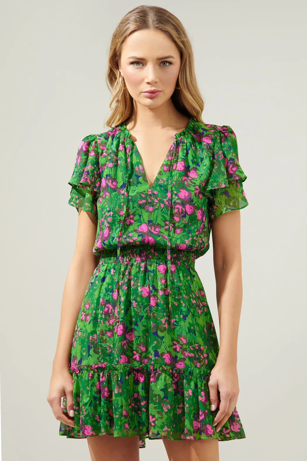 Sugarplum Floral Bumble Ruffle Mini Dress sold by Sugarlips