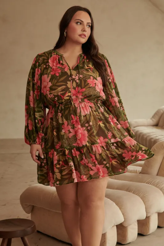 Lilikoi Floral Paxton Balloon Sleeve Mini Dress Curve sold by Sugarlips