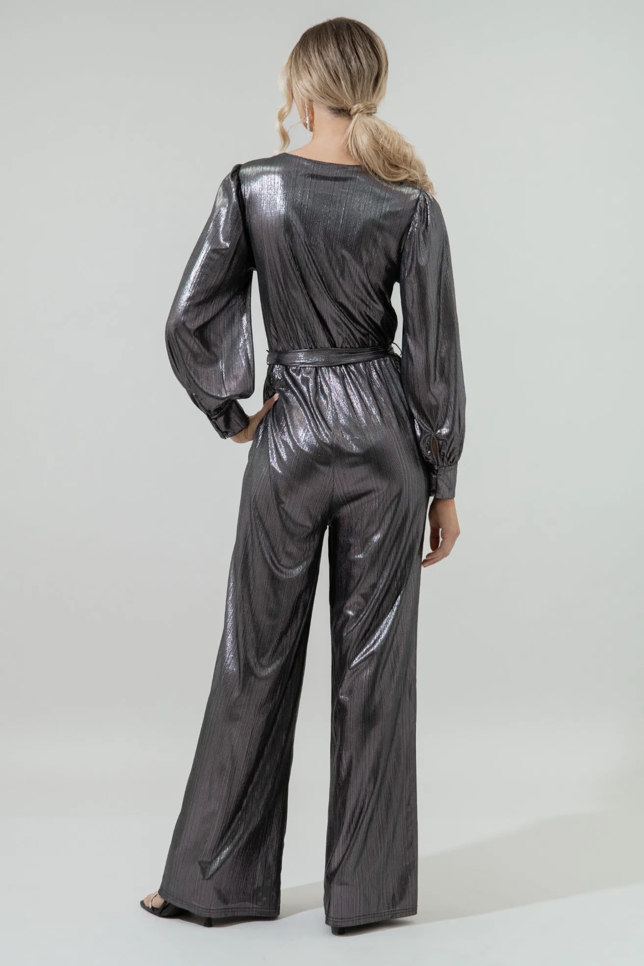 Pewter Metallic Rib Lurex Balloon Sleeve Jumpsuit sold by Sugarlips product image thumbnail 2