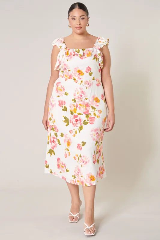 Magdalena Floral Ruffle Trim Milo Midi Dress Curve sold by Sugarlips