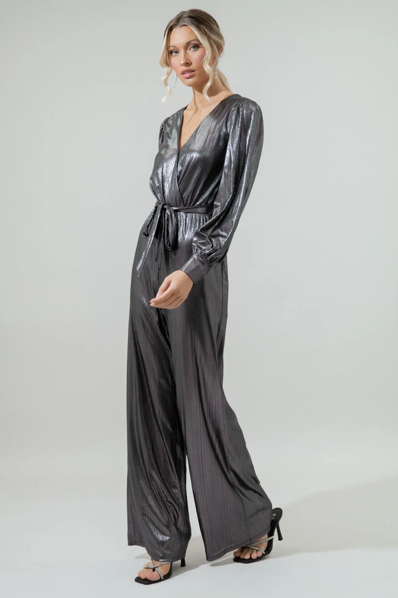 Pewter Metallic Rib Lurex Balloon Sleeve Jumpsuit sold by Sugarlips product image thumbnail 4