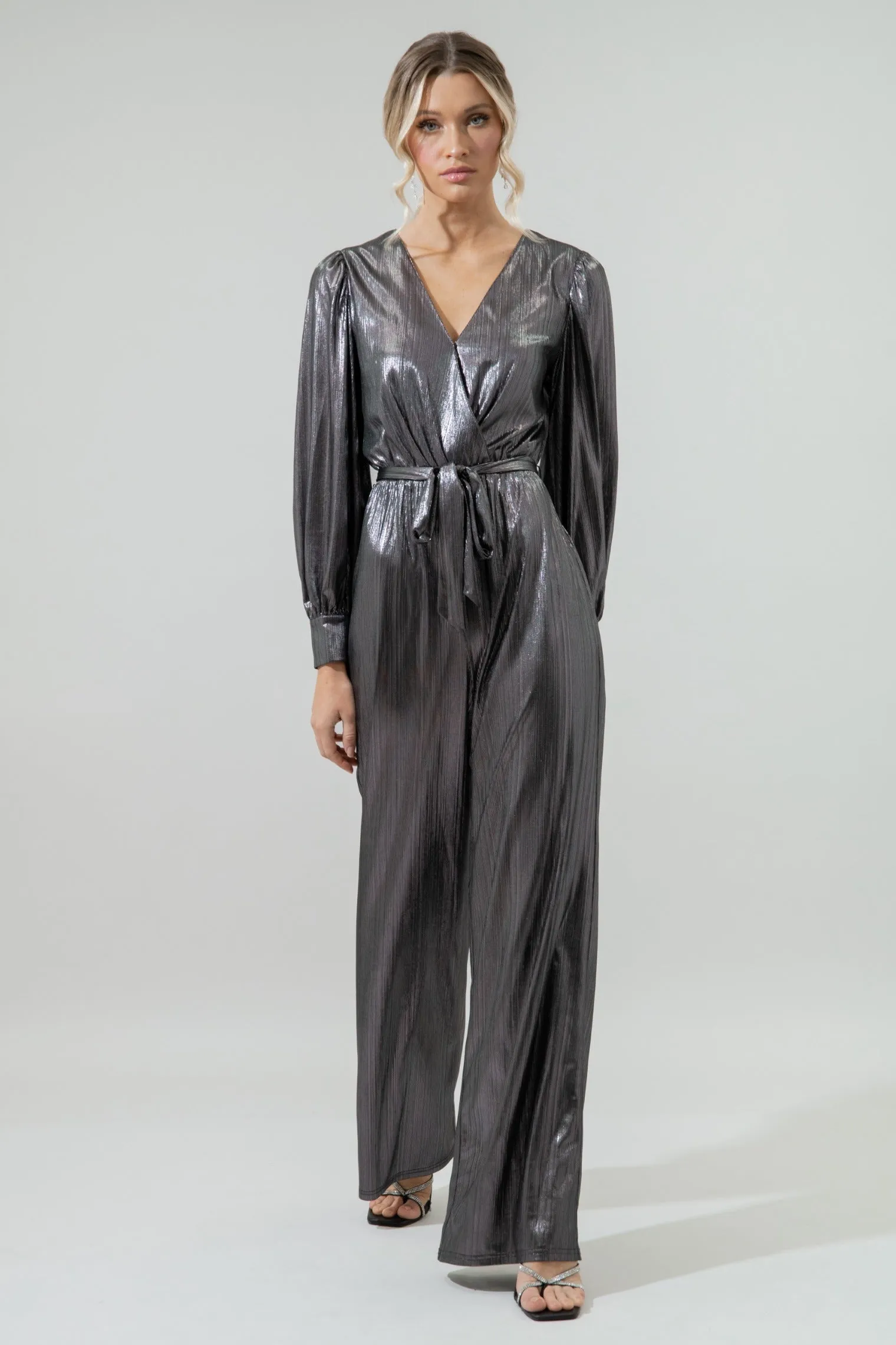 Pewter Metallic Rib Lurex Balloon Sleeve Jumpsuit sold by Sugarlips