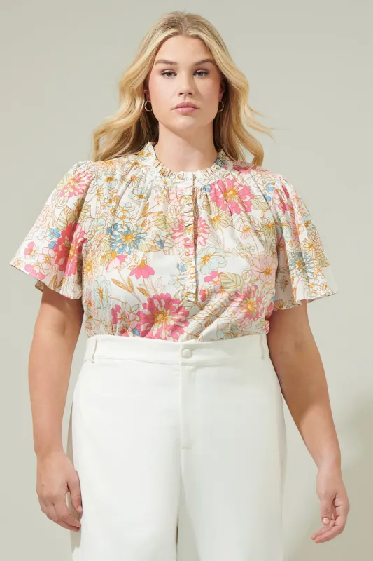 Day Lily Floral Ruffle Blouse Curve sold by Sugarlips