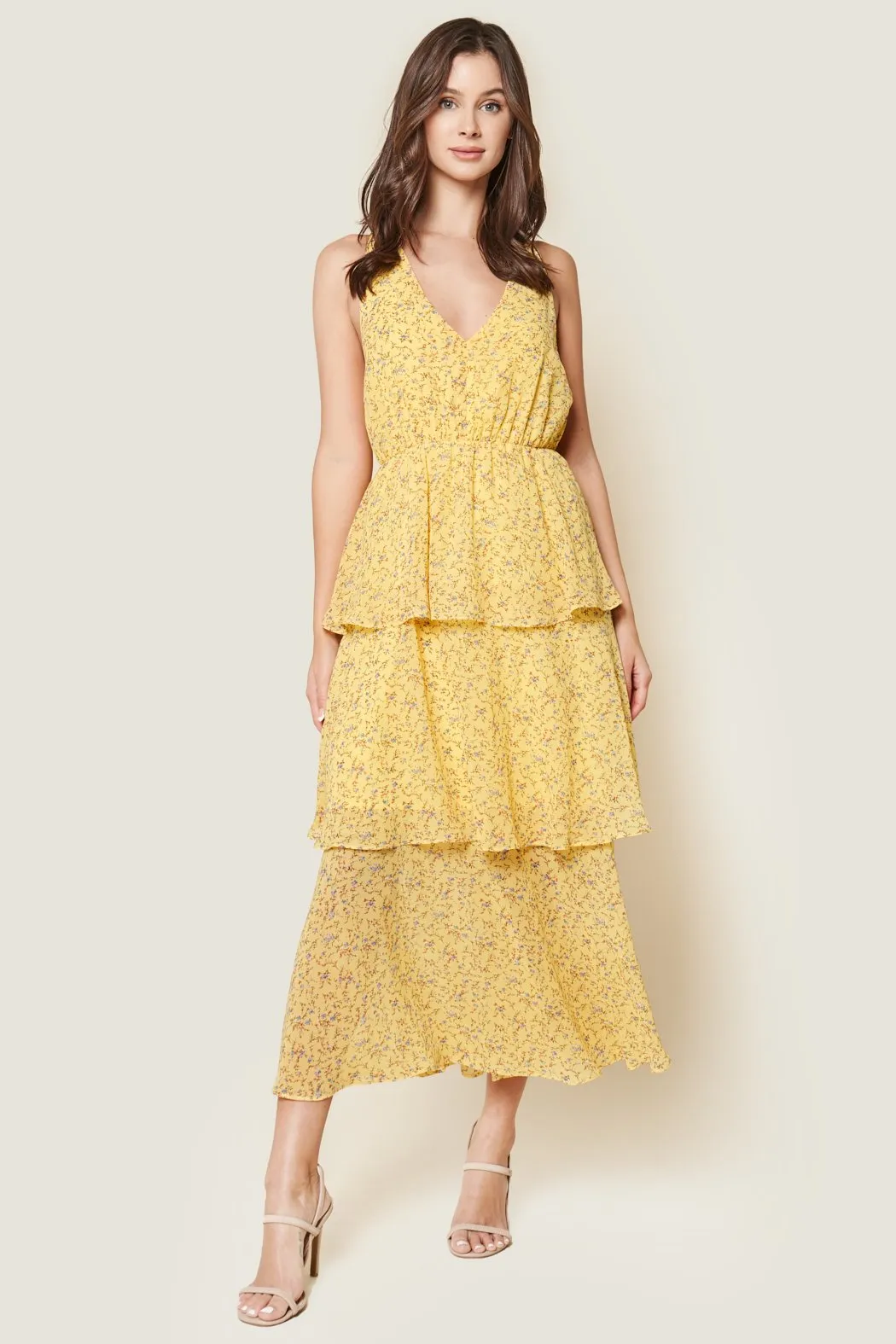 Garden Dreams Floral Print Tiered Maxi Dress sold by Sugarlips