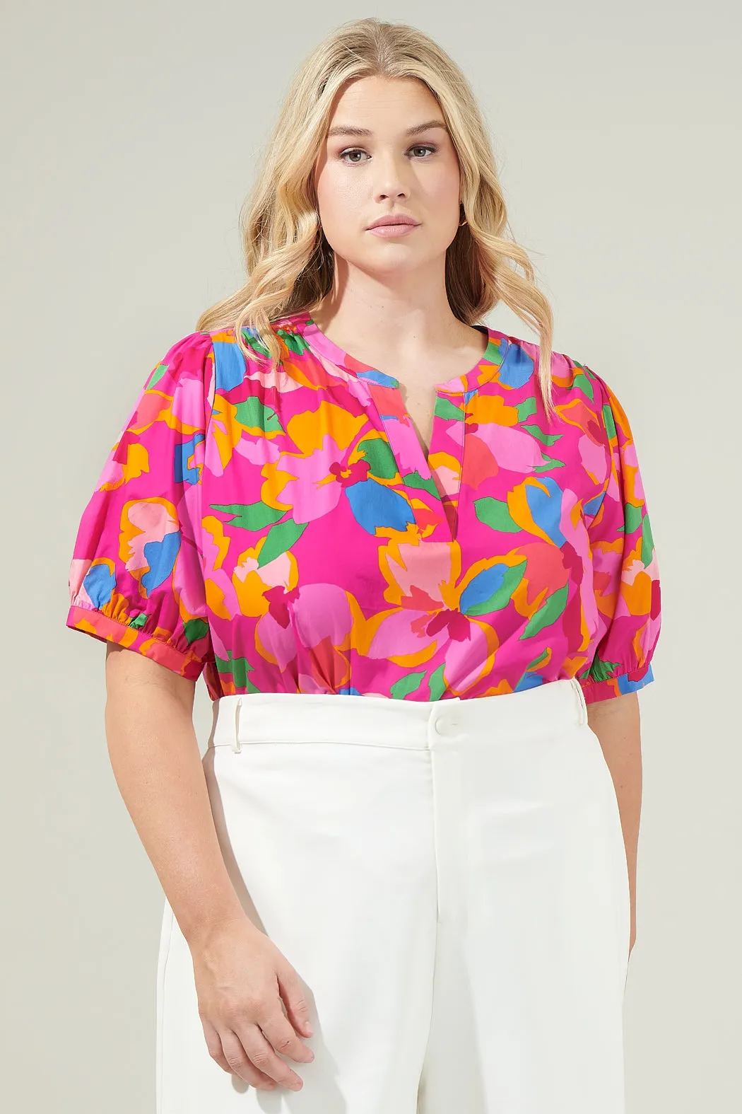 Daphne Floral Neli Split Neck Top Curve sold by Sugarlips