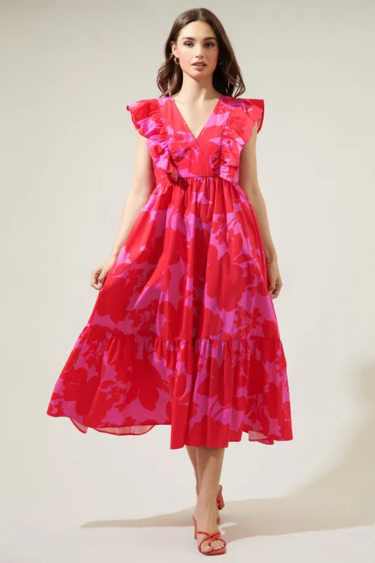 Briff Floral Fairness Poplin Surplice Midi Dress sold by Sugarlips