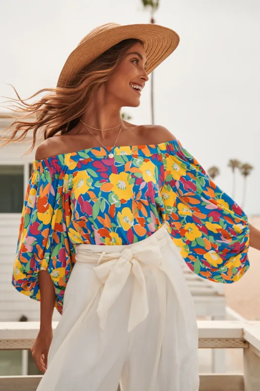 Yara Rainbow Floral Off the Shoulder Top sold by Sugarlips