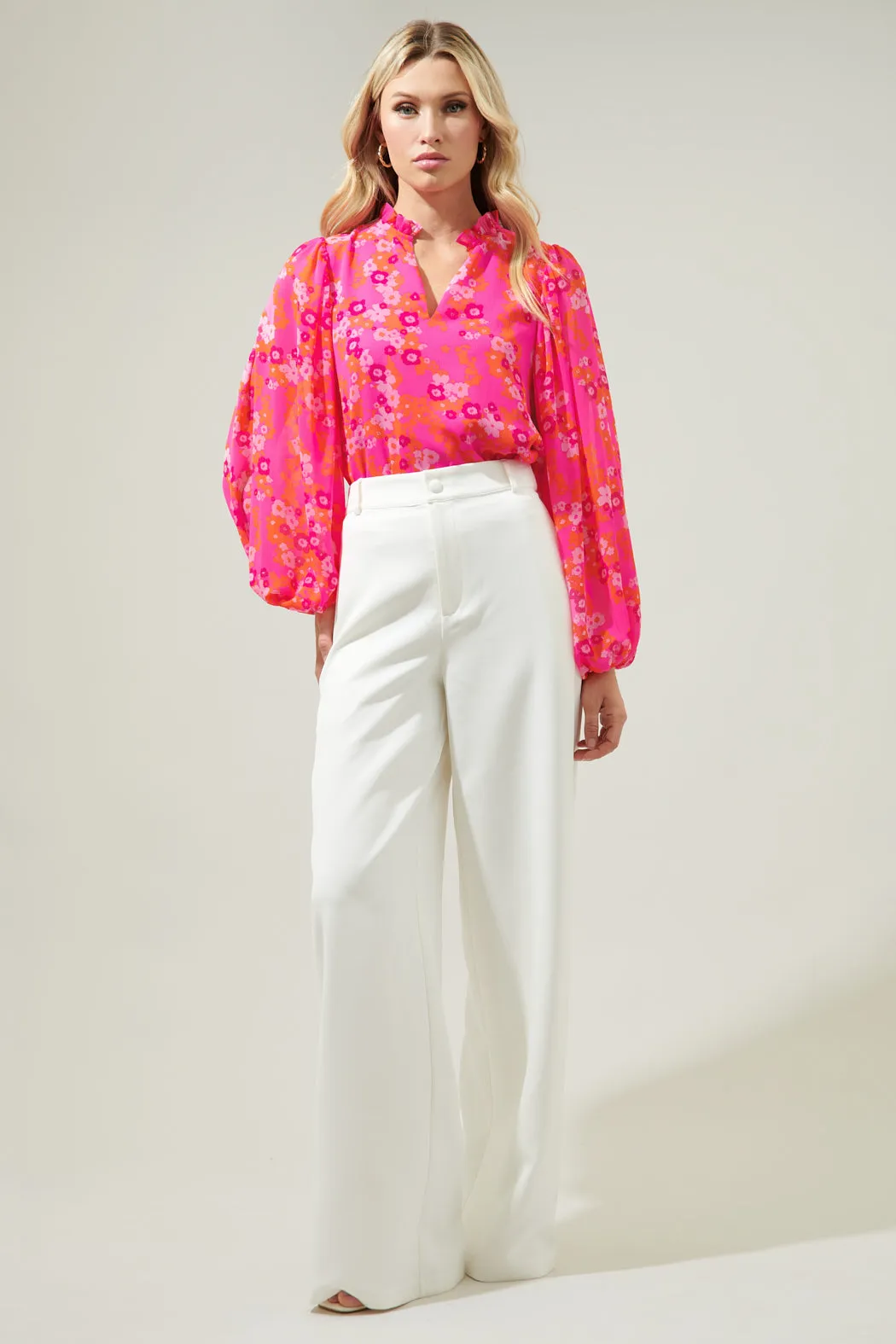 Poppy Punch Hathaway Split Neck Long Sleeve Blouse sold by Sugarlips product image thumbnail 4