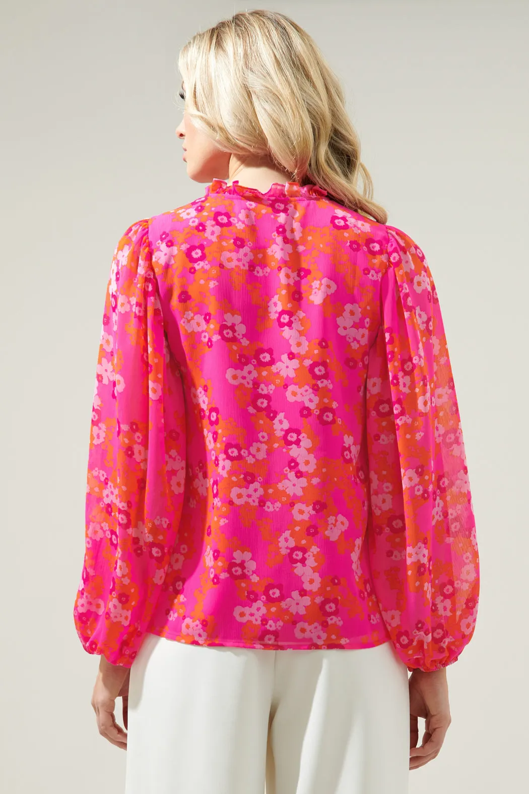 Poppy Punch Hathaway Split Neck Long Sleeve Blouse sold by Sugarlips product image thumbnail 2