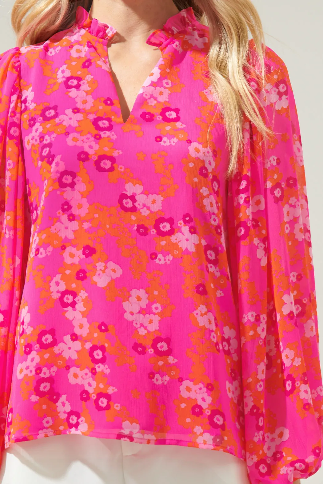 Poppy Punch Hathaway Split Neck Long Sleeve Blouse sold by Sugarlips product image thumbnail 5