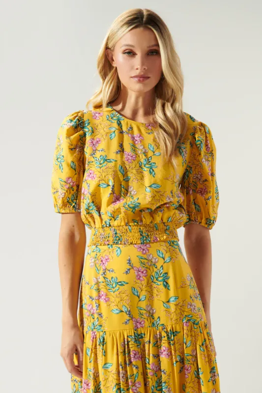 Betsey Floral Puff Sleeve Blouson Top sold by Sugarlips