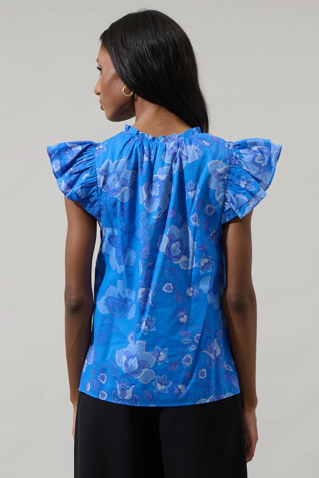 Selma Floral Claramay Ruffle Split Neck Top sold by Sugarlips product image thumbnail 2