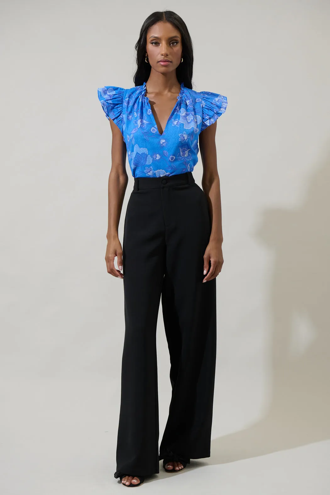 Selma Floral Claramay Ruffle Split Neck Top sold by Sugarlips product image thumbnail 4