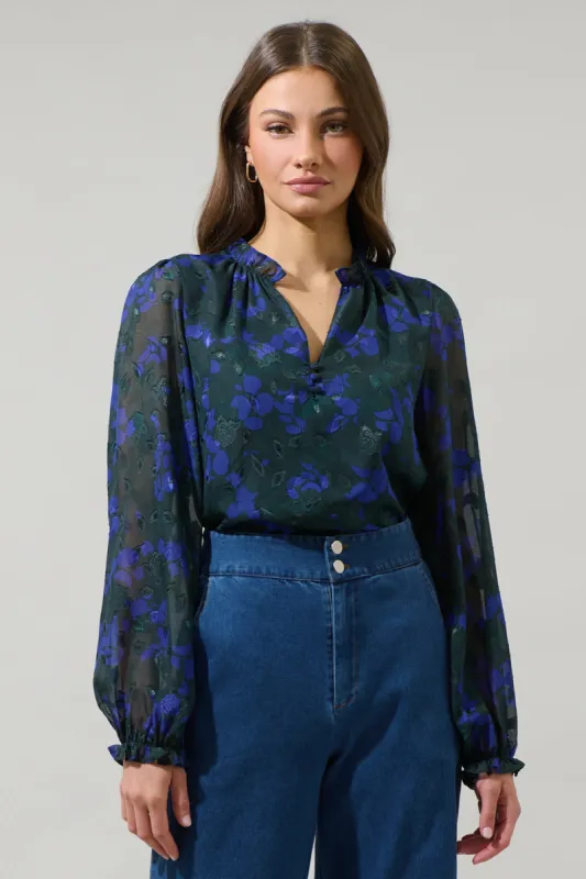 Sweetwater Floral Organza Bowie Long Sleeve Top sold by Sugarlips