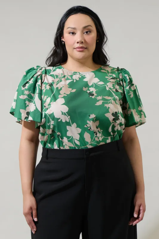 Nora Floral Tune Puff Sleeve Top Curve sold by Sugarlips