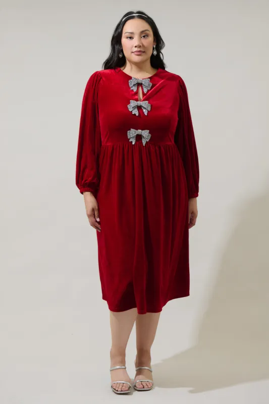 Jena Glow Bow Velvet Midi Dress Curve sold by Sugarlips