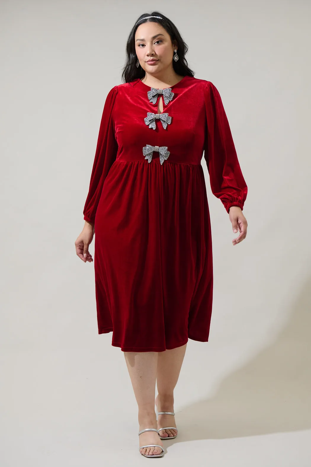 Jena Glow Bow Velvet Midi Dress Curve sold by Sugarlips product image thumbnail 4
