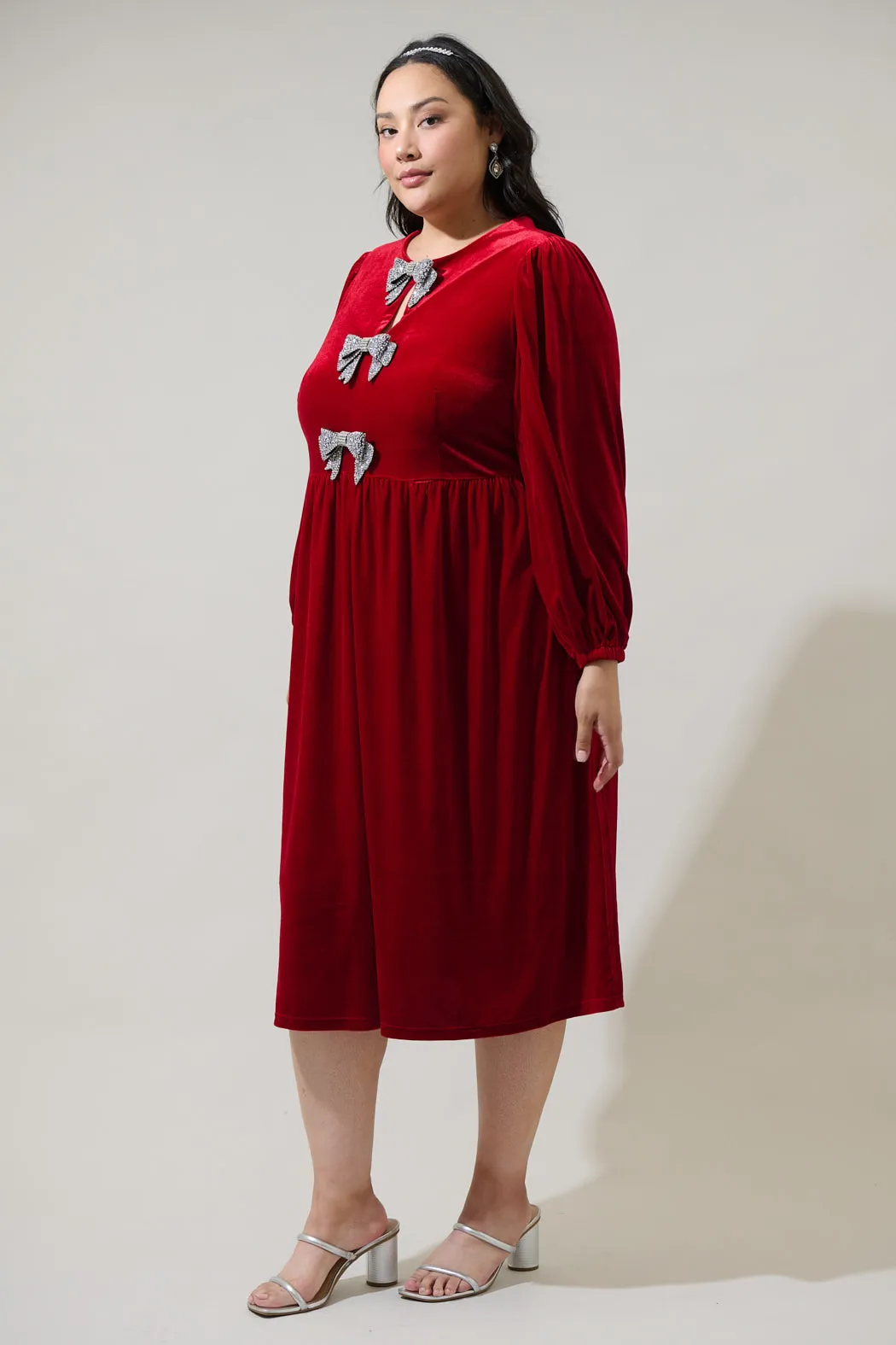 Jena Glow Bow Velvet Midi Dress Curve sold by Sugarlips product image thumbnail 3