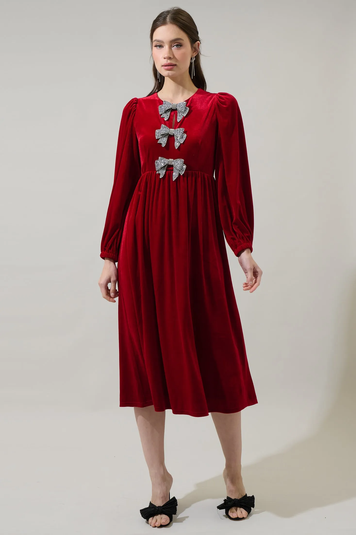 Jena Glow Bow Velvet Midi Dress sold by Sugarlips product image thumbnail 5