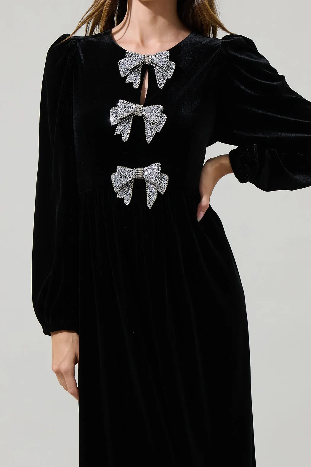 Jena Glow Bow Velvet Midi Dress sold by Sugarlips product image thumbnail 4