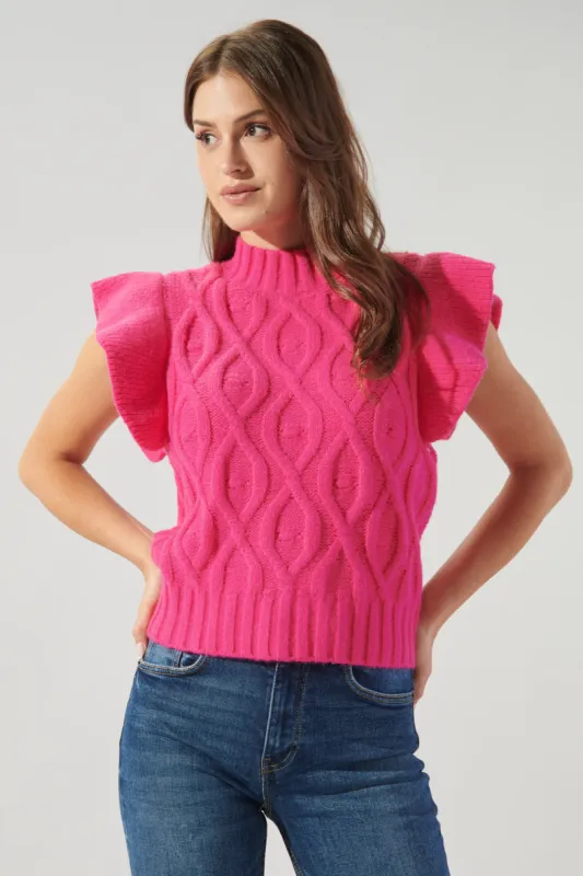 Tatum Flutter Sleeve Cable Knit Sweater Top sold by Sugarlips