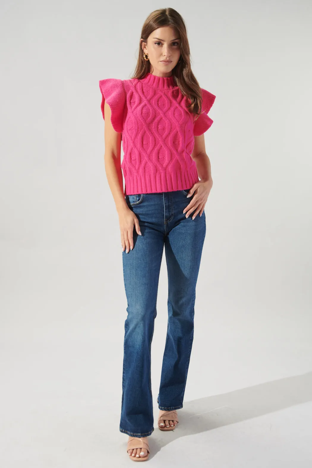Tatum Flutter Sleeve Cable Knit Sweater Top sold by Sugarlips product image thumbnail 5