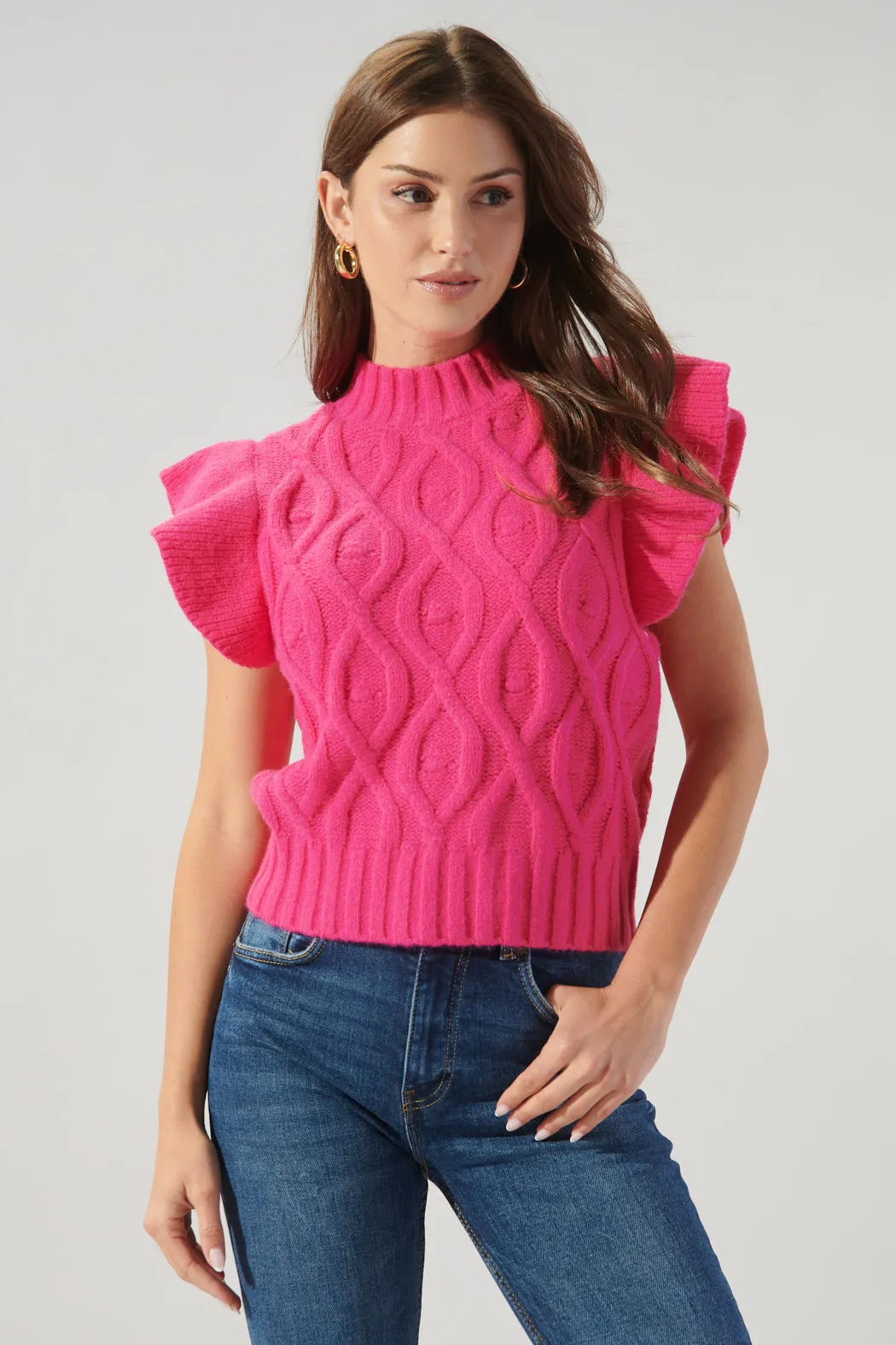 Tatum Flutter Sleeve Cable Knit Sweater Top sold by Sugarlips product image thumbnail 4