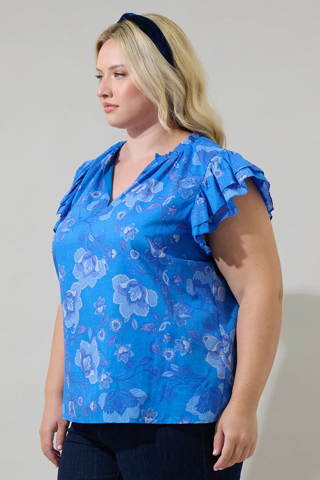 Selma Floral Claramay Ruffle Split Neck Top Curve sold by Sugarlips product image thumbnail 3