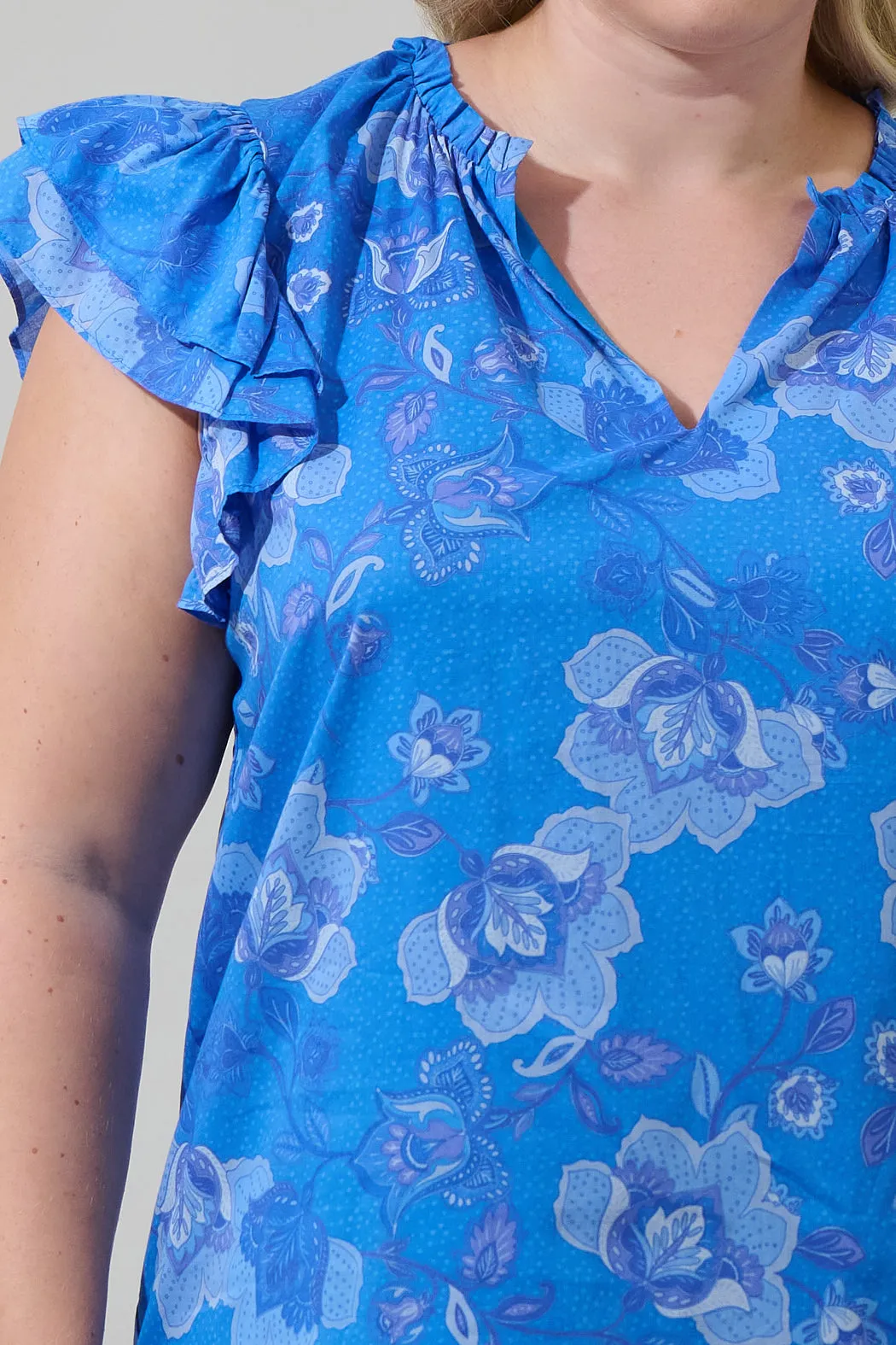 Selma Floral Claramay Ruffle Split Neck Top Curve sold by Sugarlips product image thumbnail 5