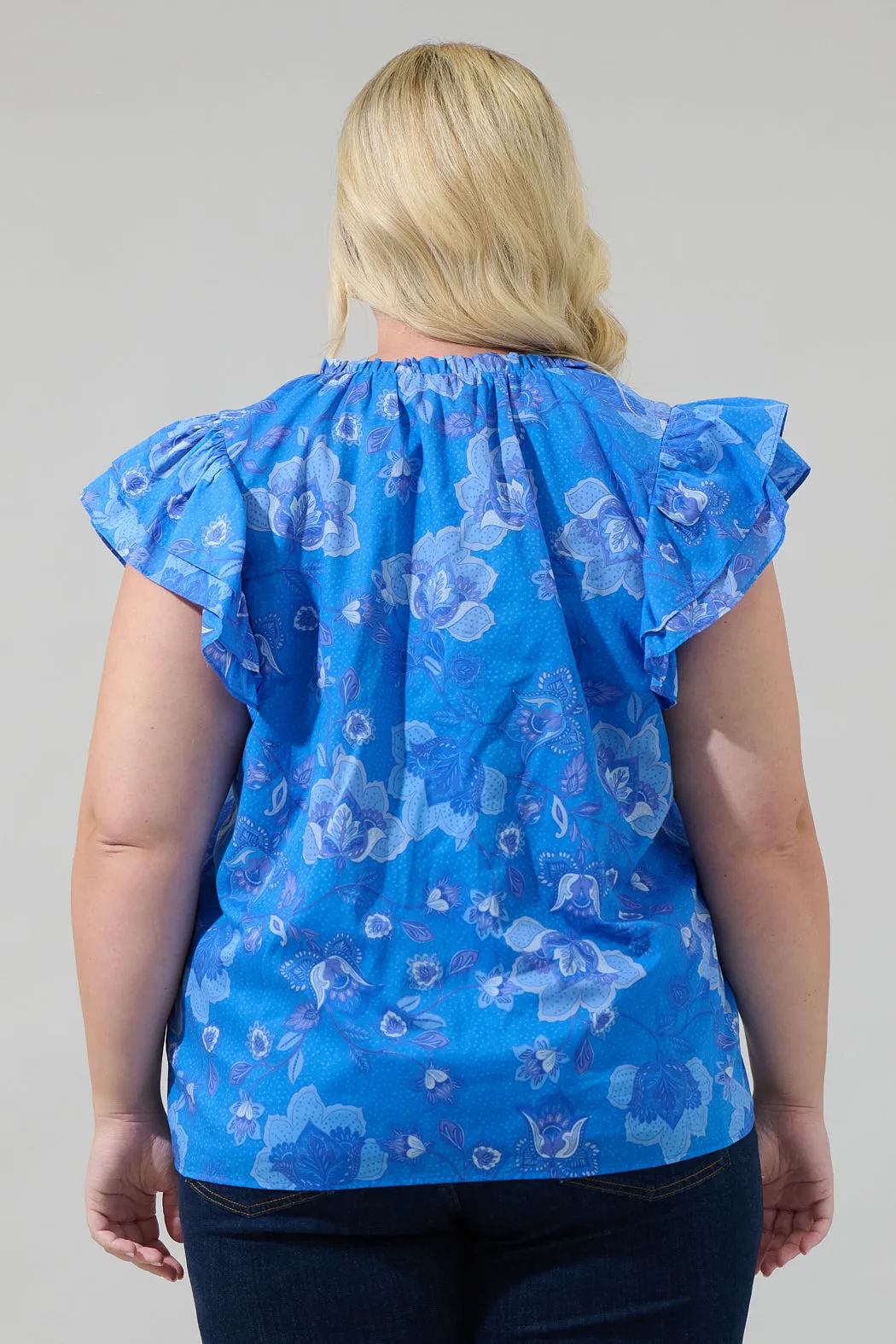 Selma Floral Claramay Ruffle Split Neck Top Curve sold by Sugarlips product image thumbnail 2