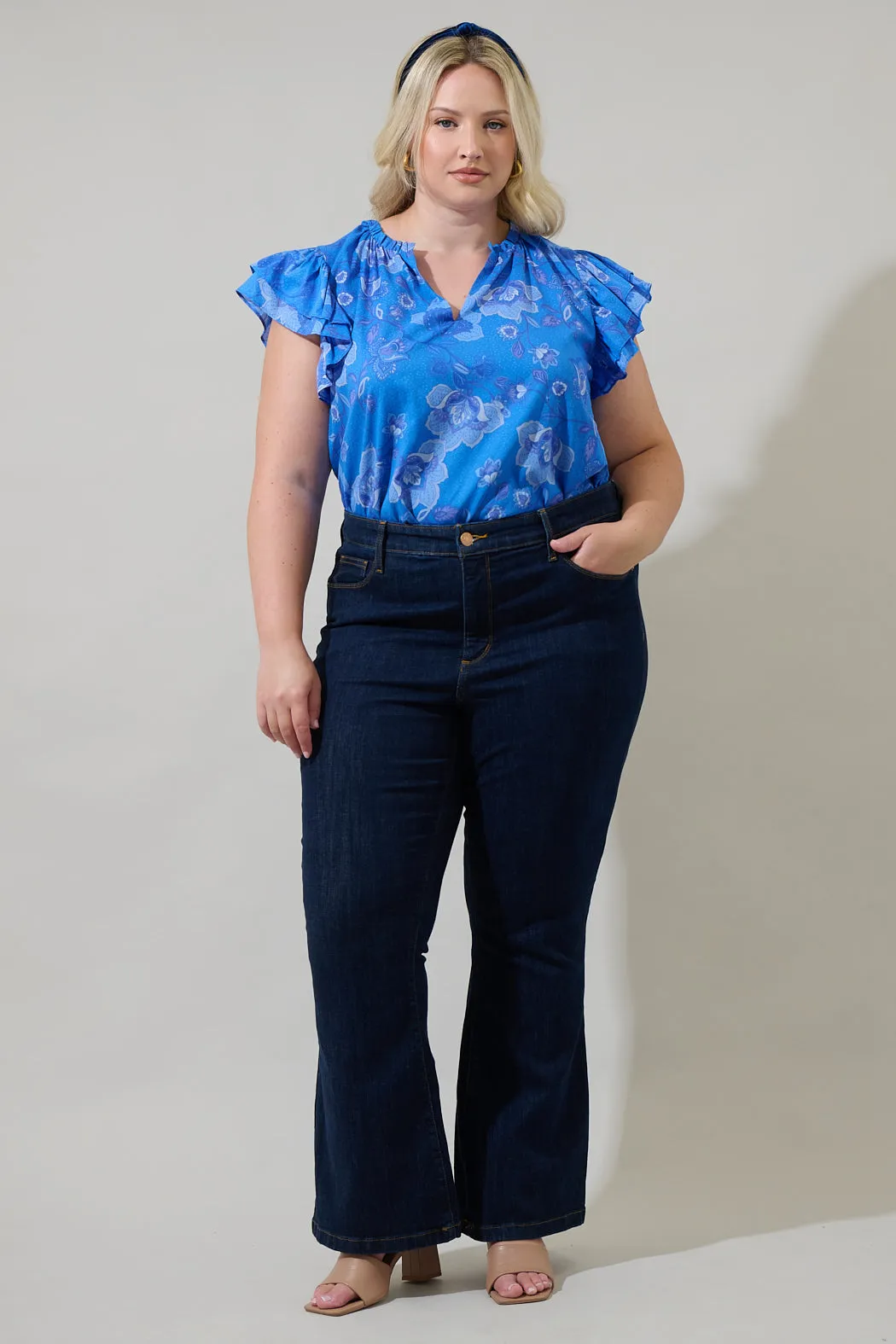 Selma Floral Claramay Ruffle Split Neck Top Curve sold by Sugarlips product image thumbnail 4