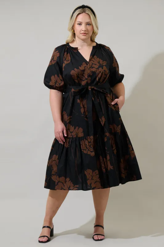 Celina Floral Wynette Tiered Midi Dress Curve sold by Sugarlips